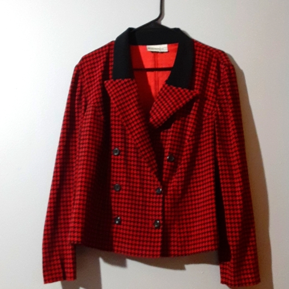 Dressbarn Women's Blazer Red Black Collegiate Pattern Button Up Plus Size 16